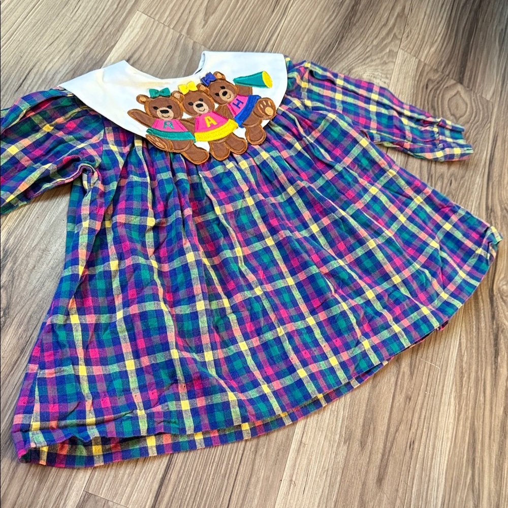 Vintage 18M Cotton Teddy Bear Collar Dress - Multicolor
